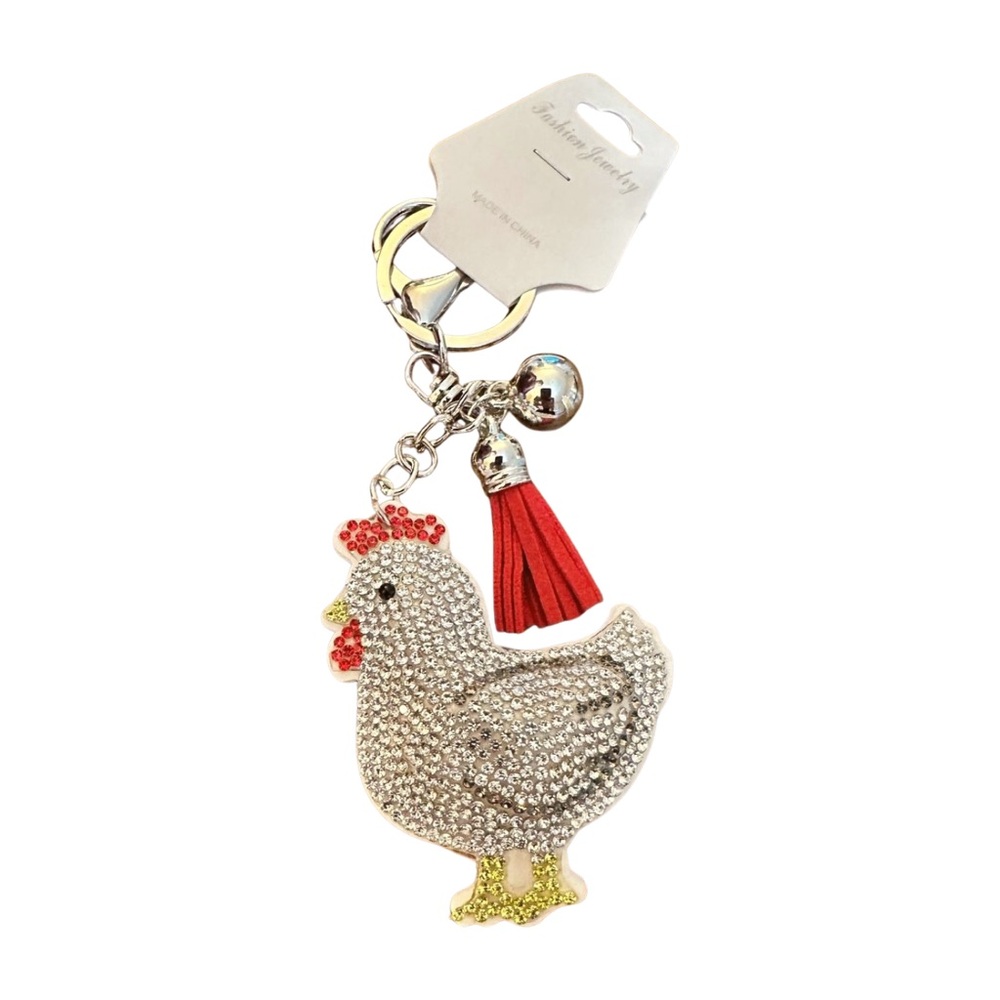 Sparkling Chicken Keychain with‎ Red Tassel